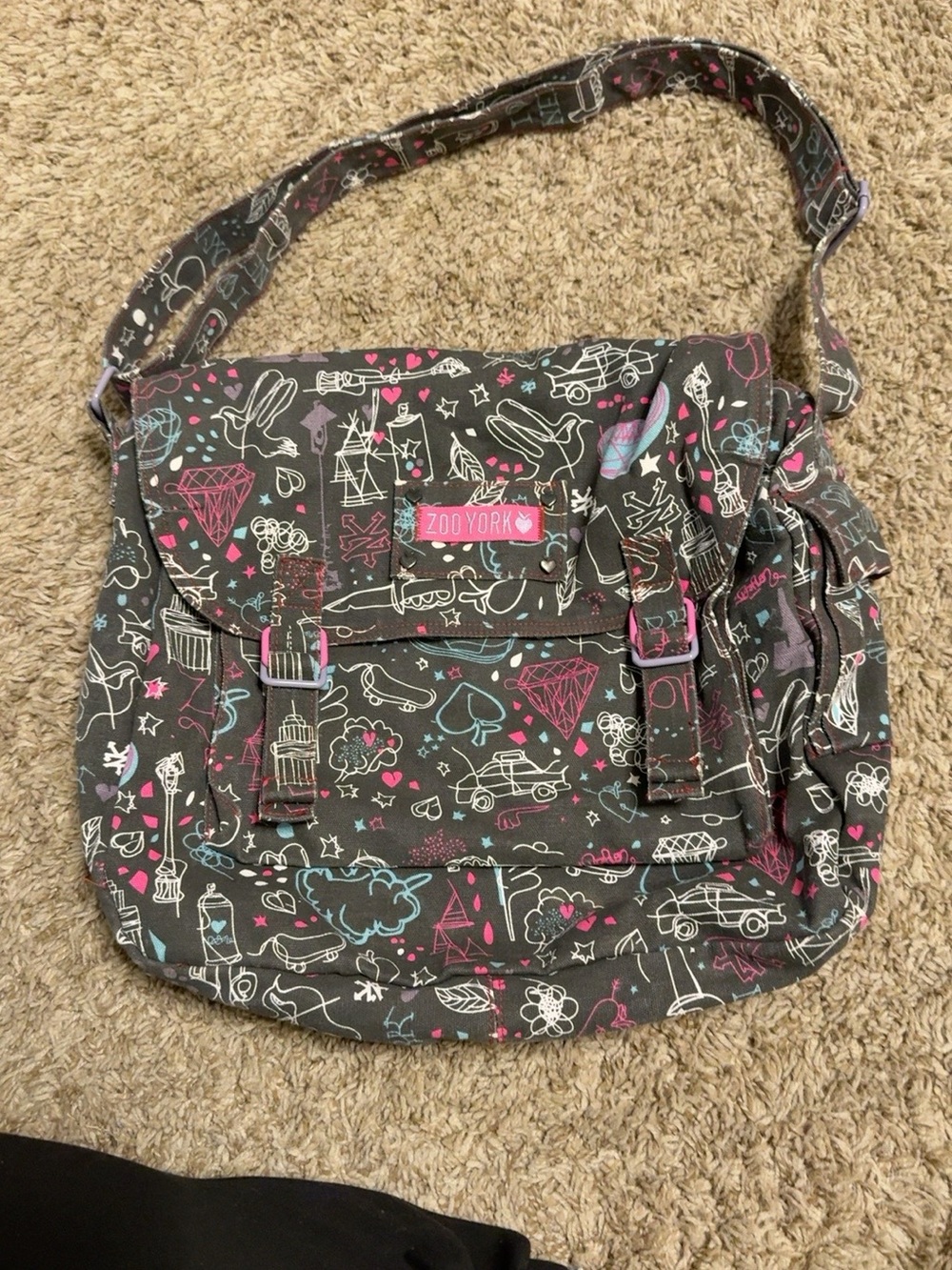 Zoo York Grafitti Graphic Print Canvas Messenger Bag Zip Y2K EUC